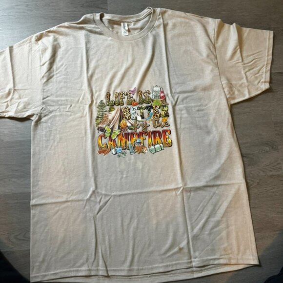 Beige, Life is betterby the campfire custom T-shirt - Picture 1 of 4